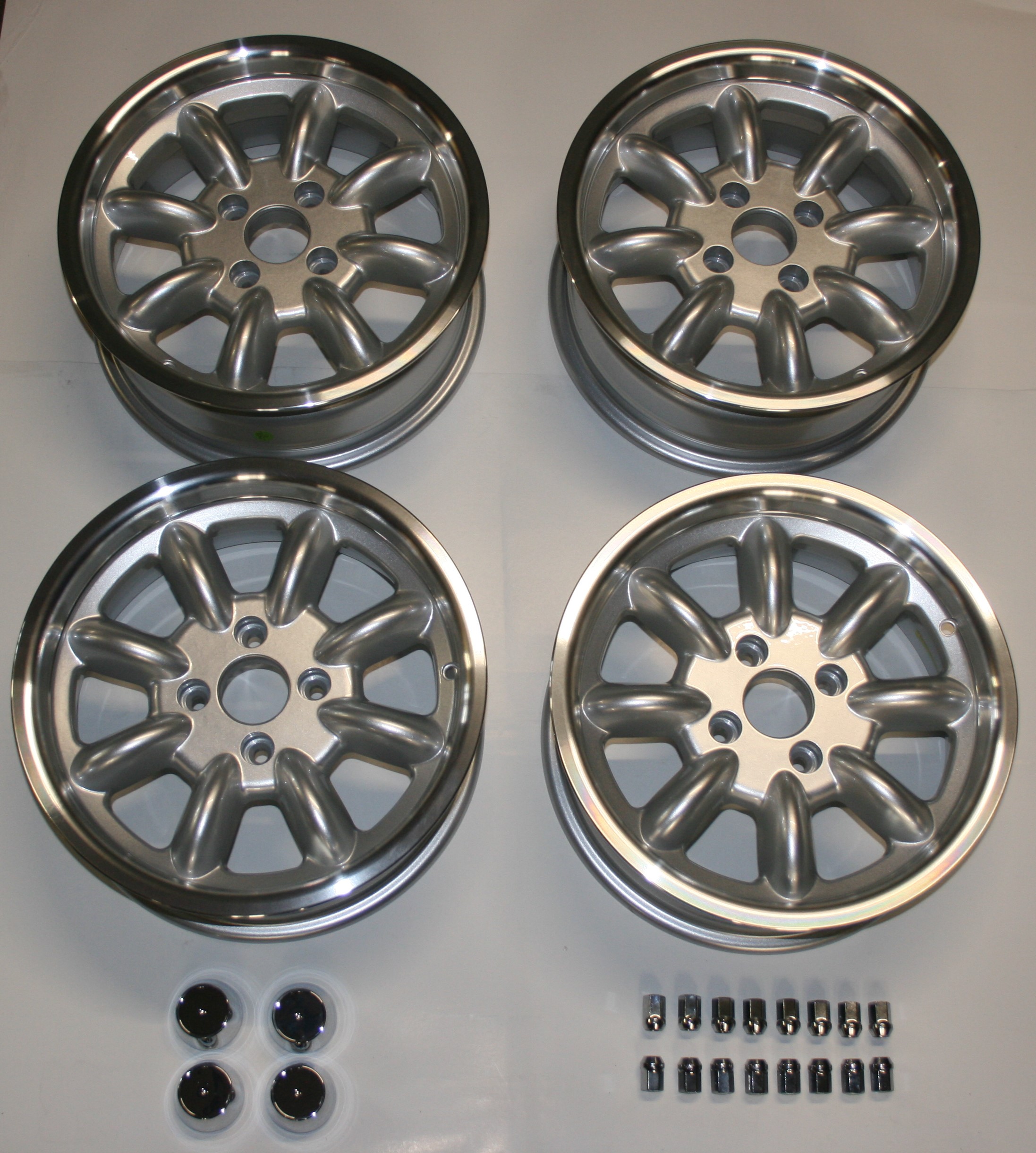 Minilite Type Alloy Wheels 15 x 6&quot; Set of 4 Complete with Wheel Nuts and Centre Caps